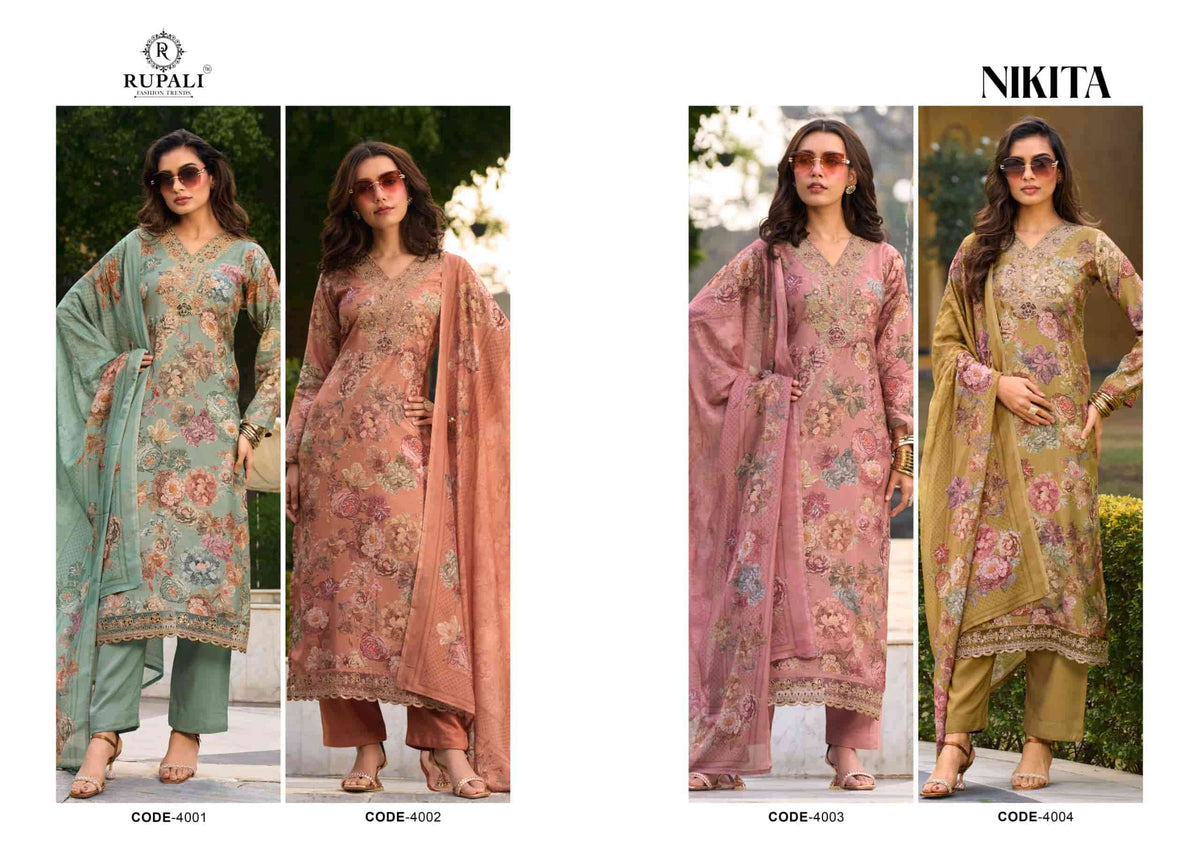 Rupali Fashion Nikita Viscose Muslin Embroidered Dress Material