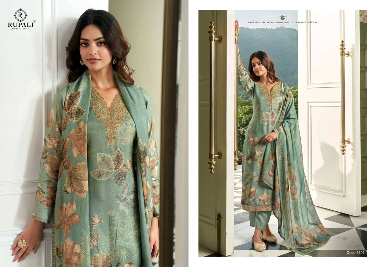 Rupali Fashion Rakshita Premium Viscose Muslin Shimmer Dress Material - Amrah Wholesale