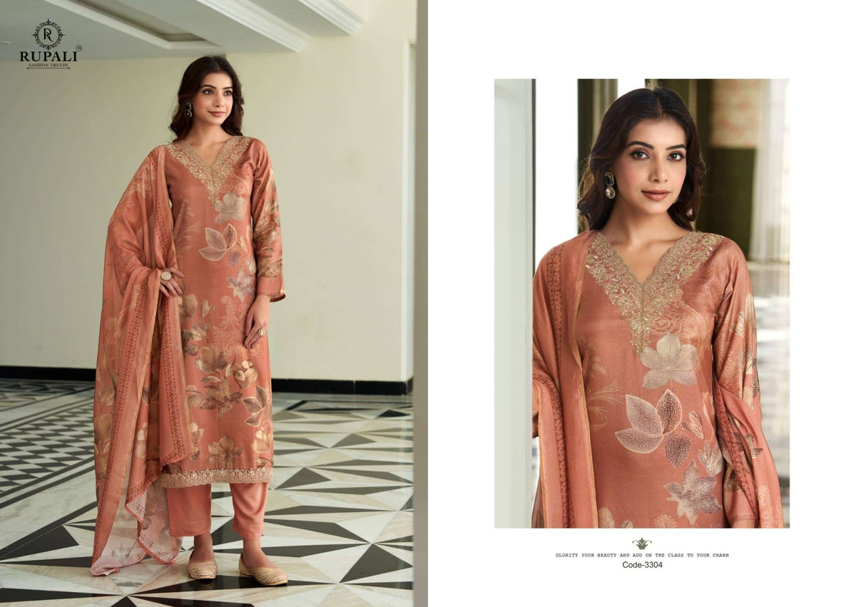 Rupali Fashion Rakshita Premium Viscose Muslin Shimmer Dress Material - Amrah Wholesale
