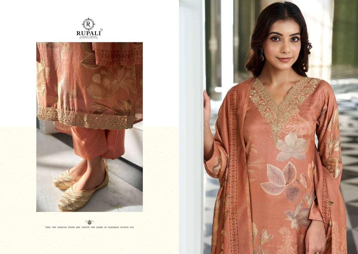 Rupali Fashion Rakshita Premium Viscose Muslin Shimmer Dress Material - Amrah Wholesale