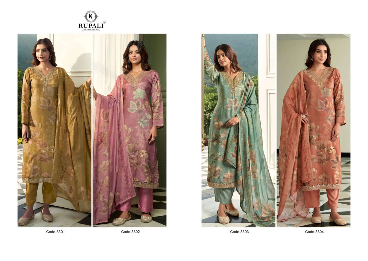 Rupali Fashion Rakshita Premium Viscose Muslin Shimmer Dress Material - Amrah Wholesale
