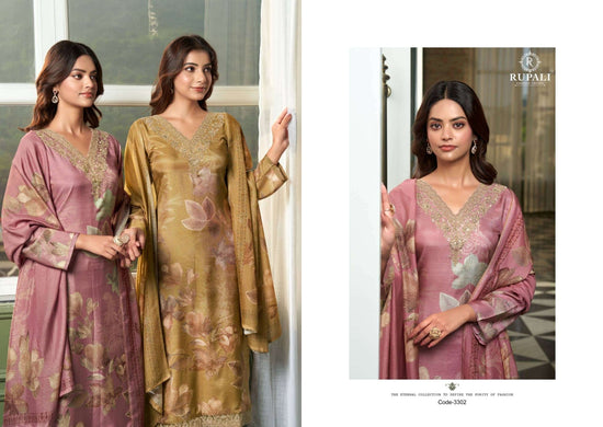 Rupali Fashion Rakshita Premium Viscose Muslin Shimmer Dress Material - Amrah Wholesale