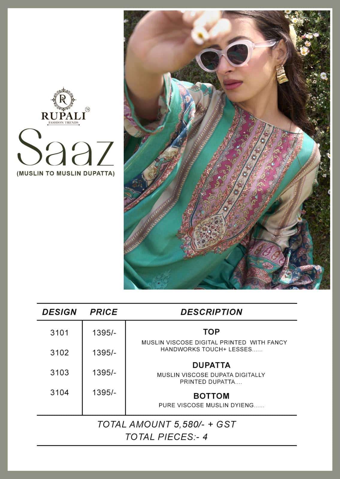 Rupali Fashion Saaz Muslin Viscose Dress Material