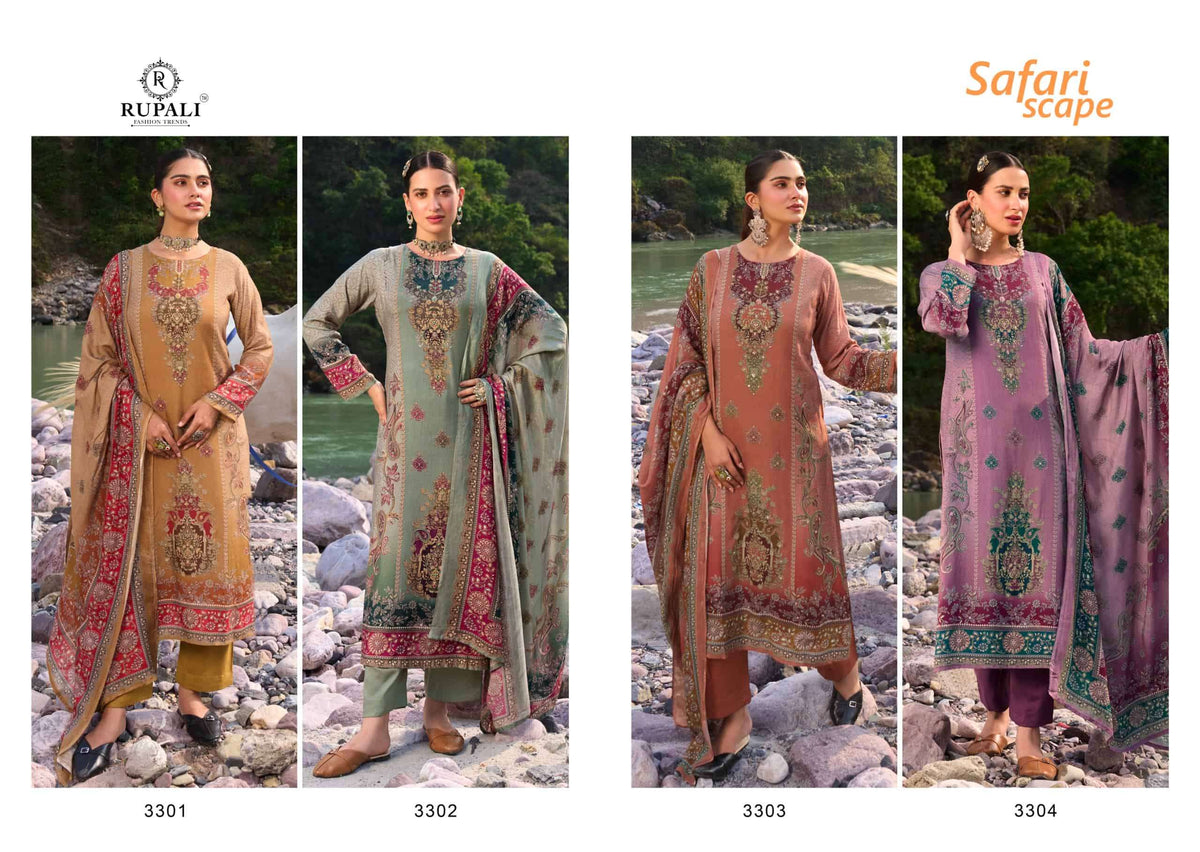 Rupali Fashion Safari Scape Pure Viscose Muslin Dress Material