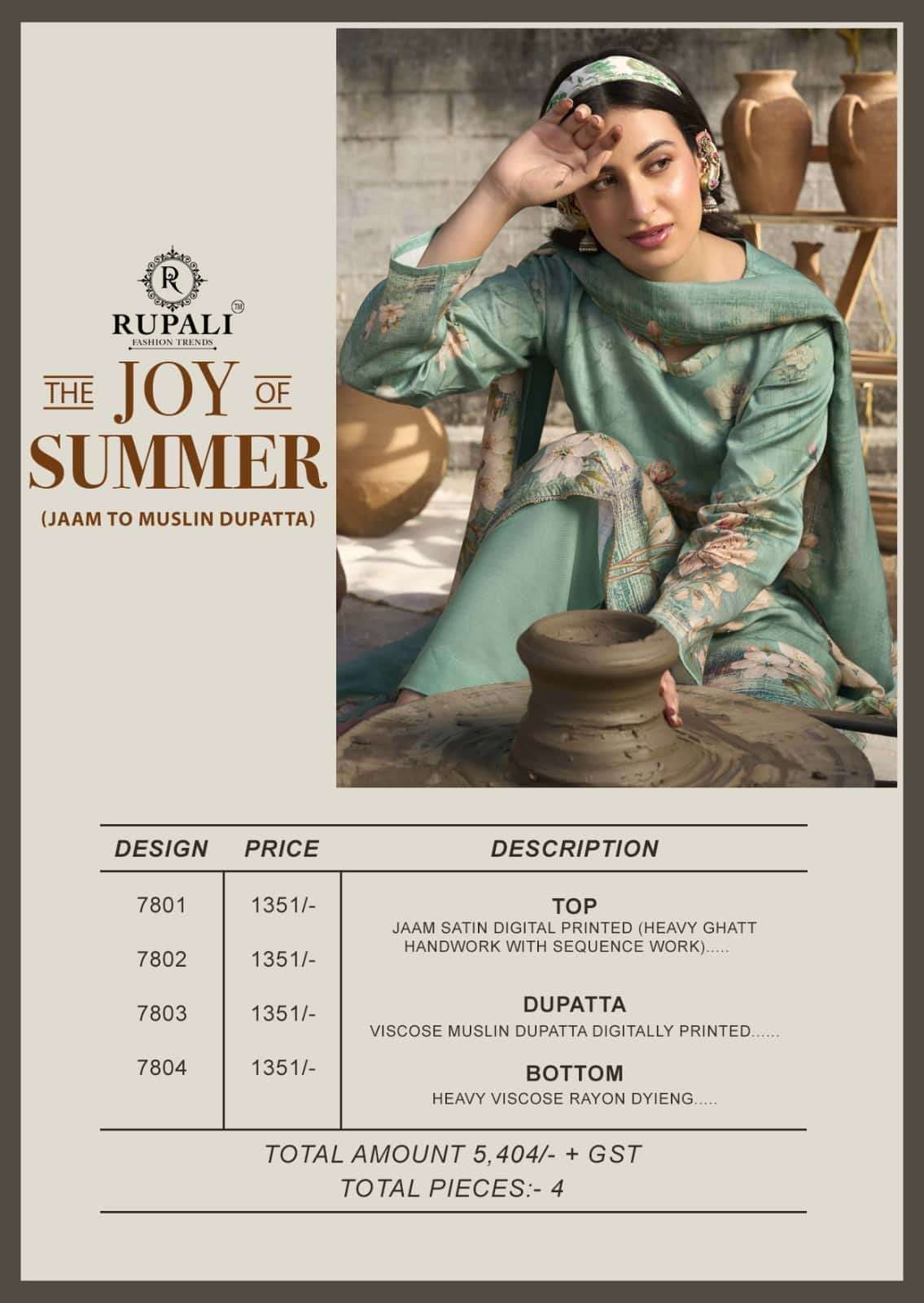 Rupali Fashion The Joy Of Summer Satin Dress Material - Amrah Wholesale