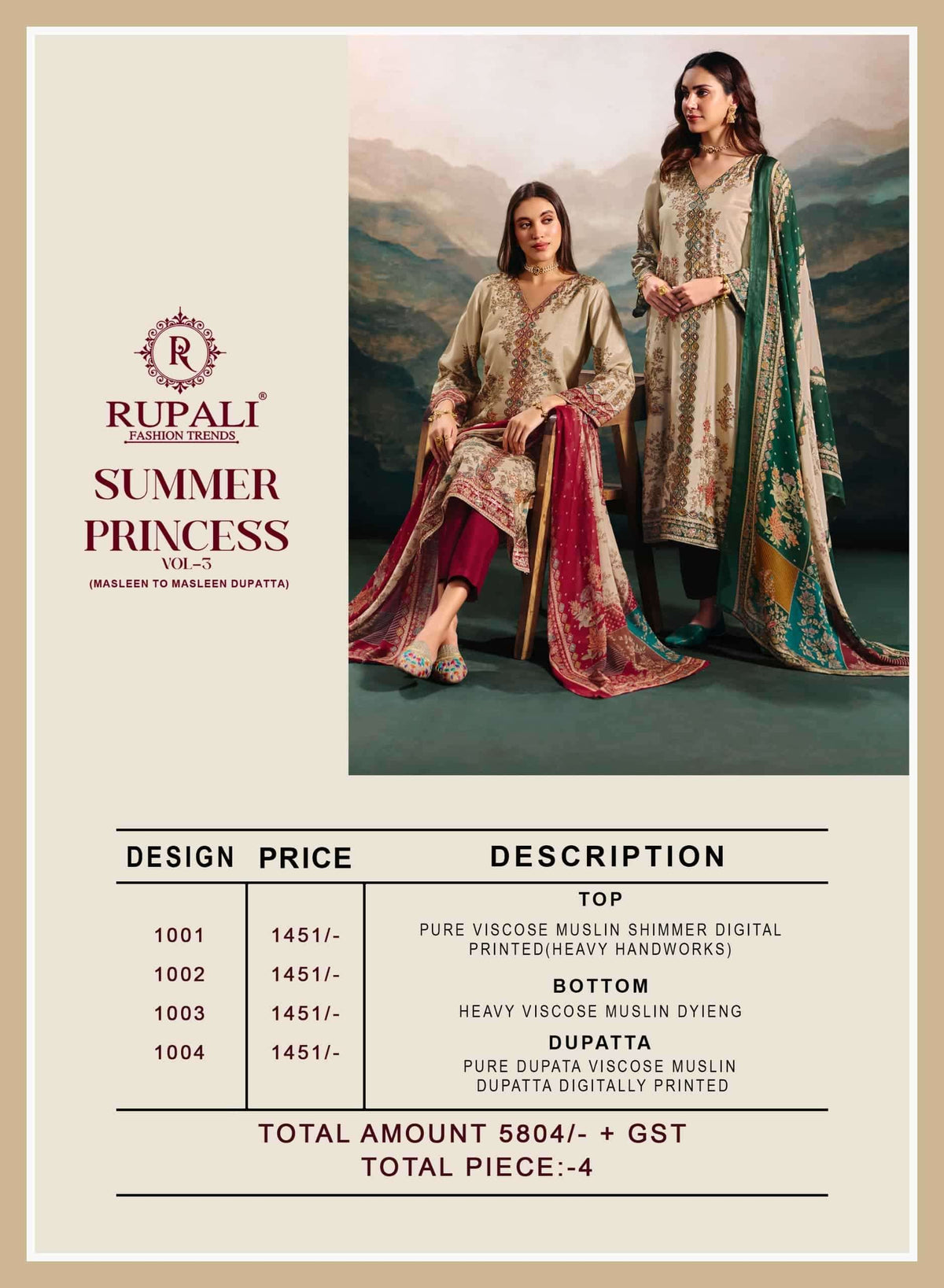 Rupali Fashion The Summer Princess Vol 3 Viscose Muslin Dress Material - Amrah Wholesale