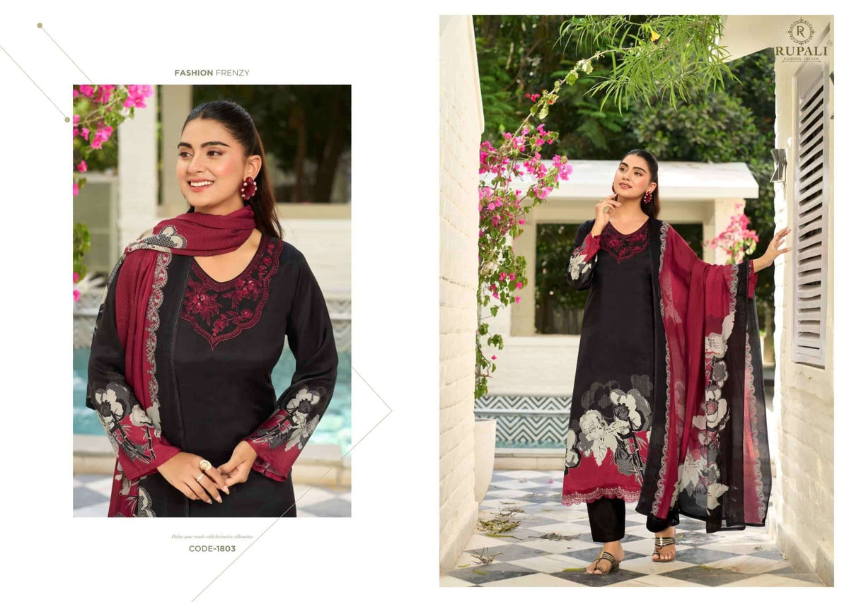 Rupali Fashion Tohfa Muslin Embroidered Dress Material - Amrah Wholesale