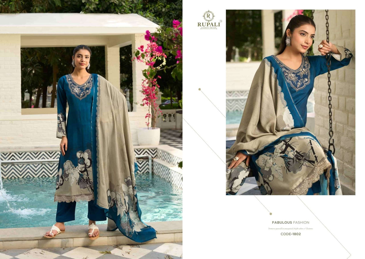 Rupali Fashion Tohfa Muslin Embroidered Dress Material - Amrah Wholesale
