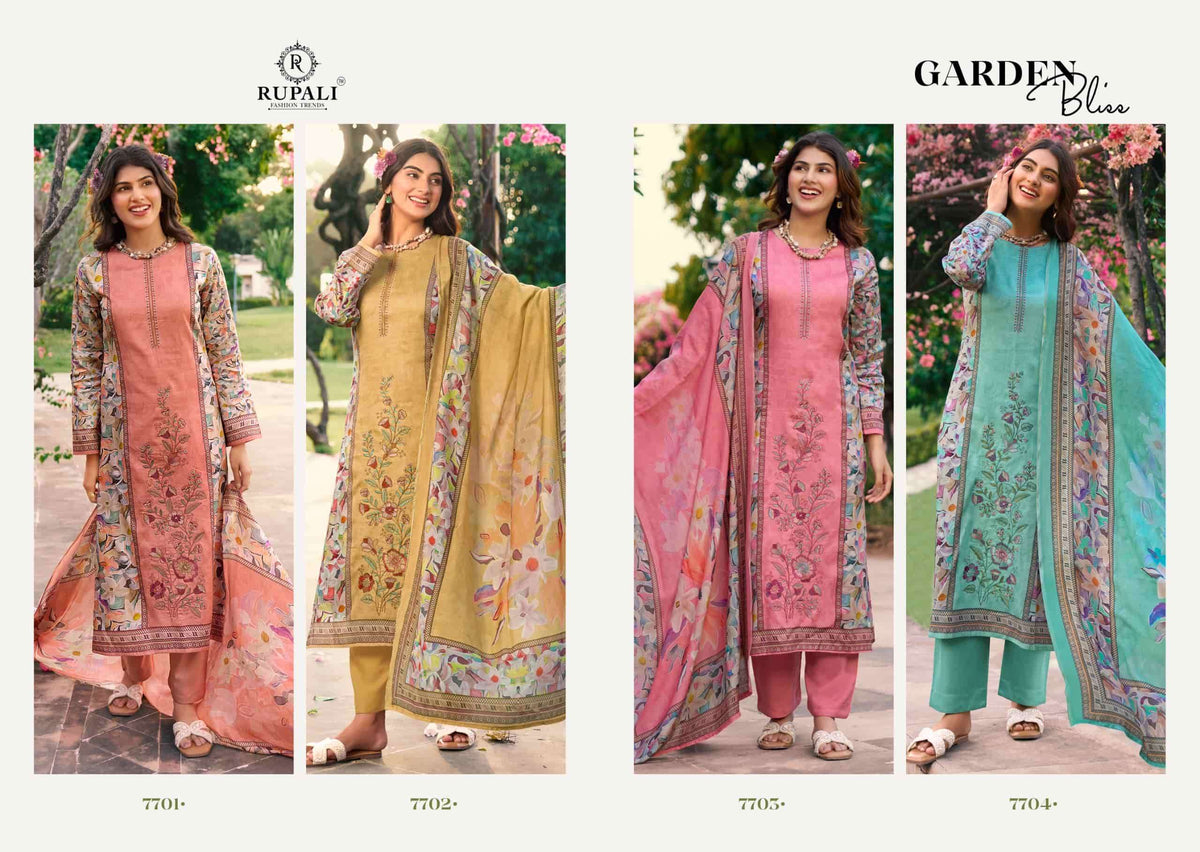 Rupali Fashion Garden Bliss Jam Satin Dress Material