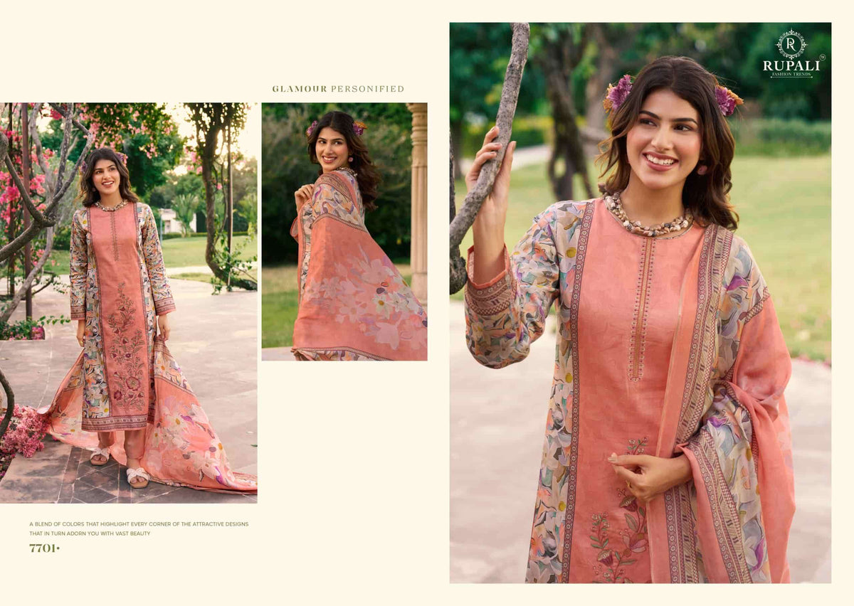Rupali Fashion Garden Bliss Jam Satin Dress Material