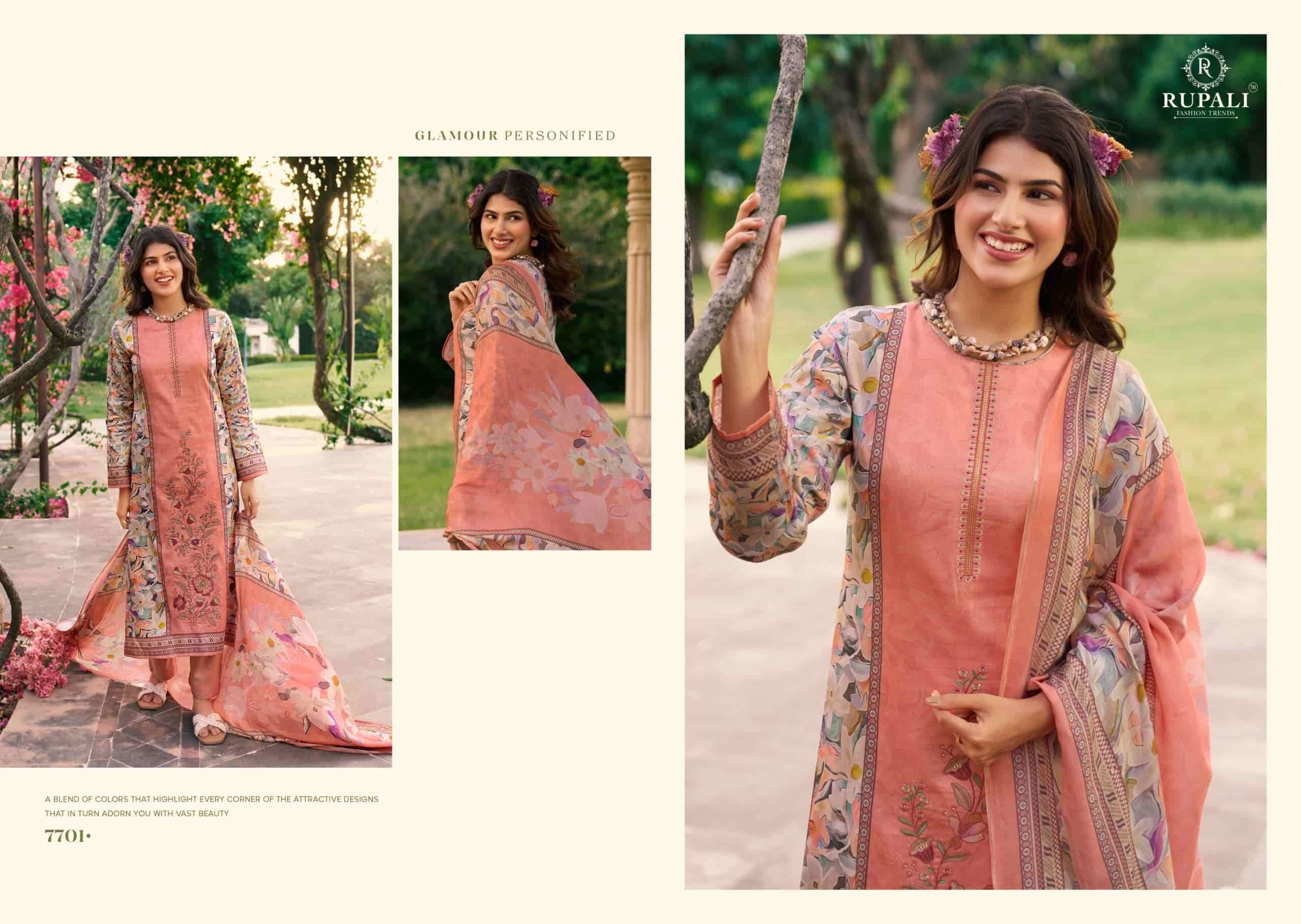 Rupali Fashion Garden Bliss Jam Satin Dress Material