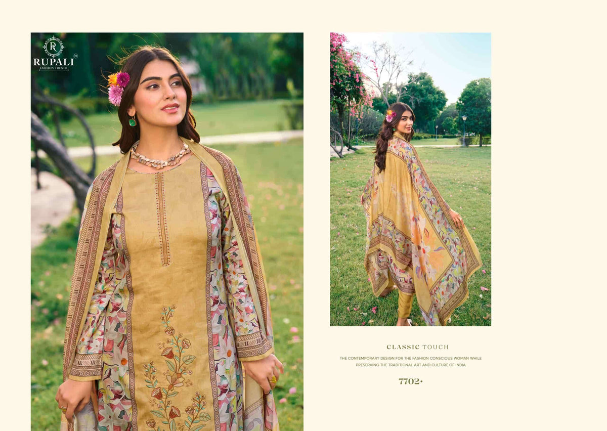 Rupali Fashion Garden Bliss Jam Satin Dress Material