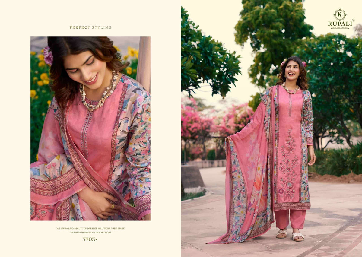 Rupali Fashion Garden Bliss Jam Satin Dress Material