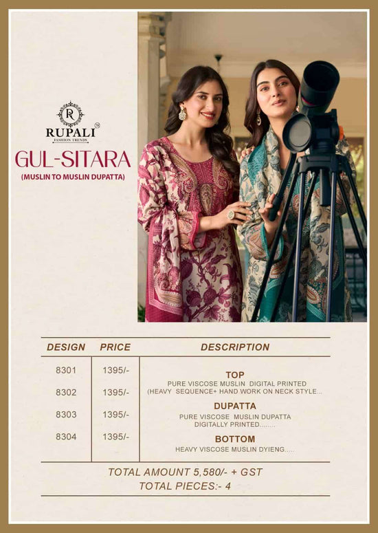 Rupali Fashion Gul Sitara Viscose Muslin Dress Material