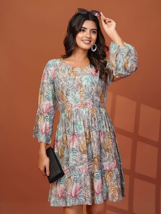 S 5004 Grey Modal Silk Floral Print Short Kurti Collection