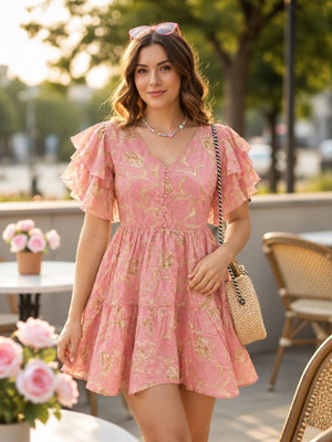S 5125 Pink Mul Cotton Floral Print Fancy Short Top