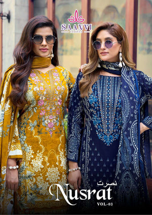 Saanvi Trends Nusrat Vol 3 Pure Cotton Dress Material - Amrah Wholesale