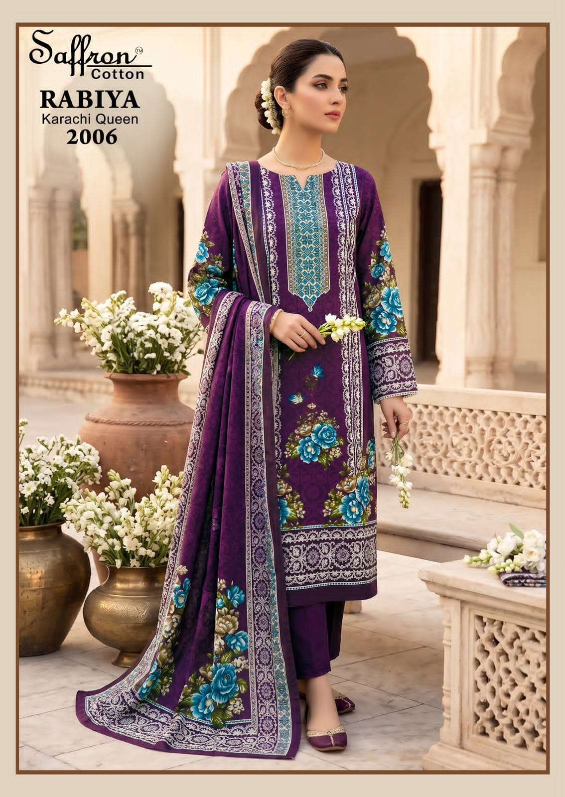 Saffron Rabiya Karachi Queen Vol 2 Pure Soft Cotton Digital Printed Dress Material - Amrah Wholesale