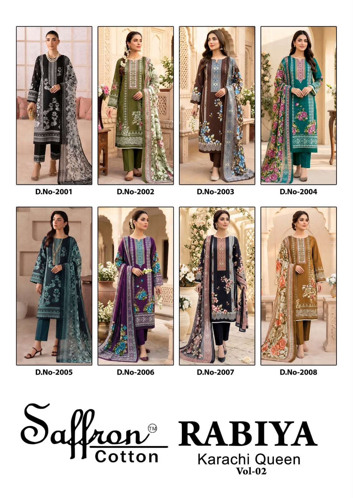Saffron Rabiya Karachi Queen Vol 2 Pure Soft Cotton Digital Printed Dress Material - Amrah Wholesale