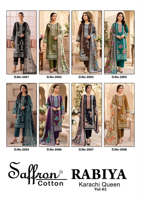 Saffron Rabiya Karachi Queen Vol 2 Pure Soft Cotton Digital Printed Dress Material - Amrah Wholesale