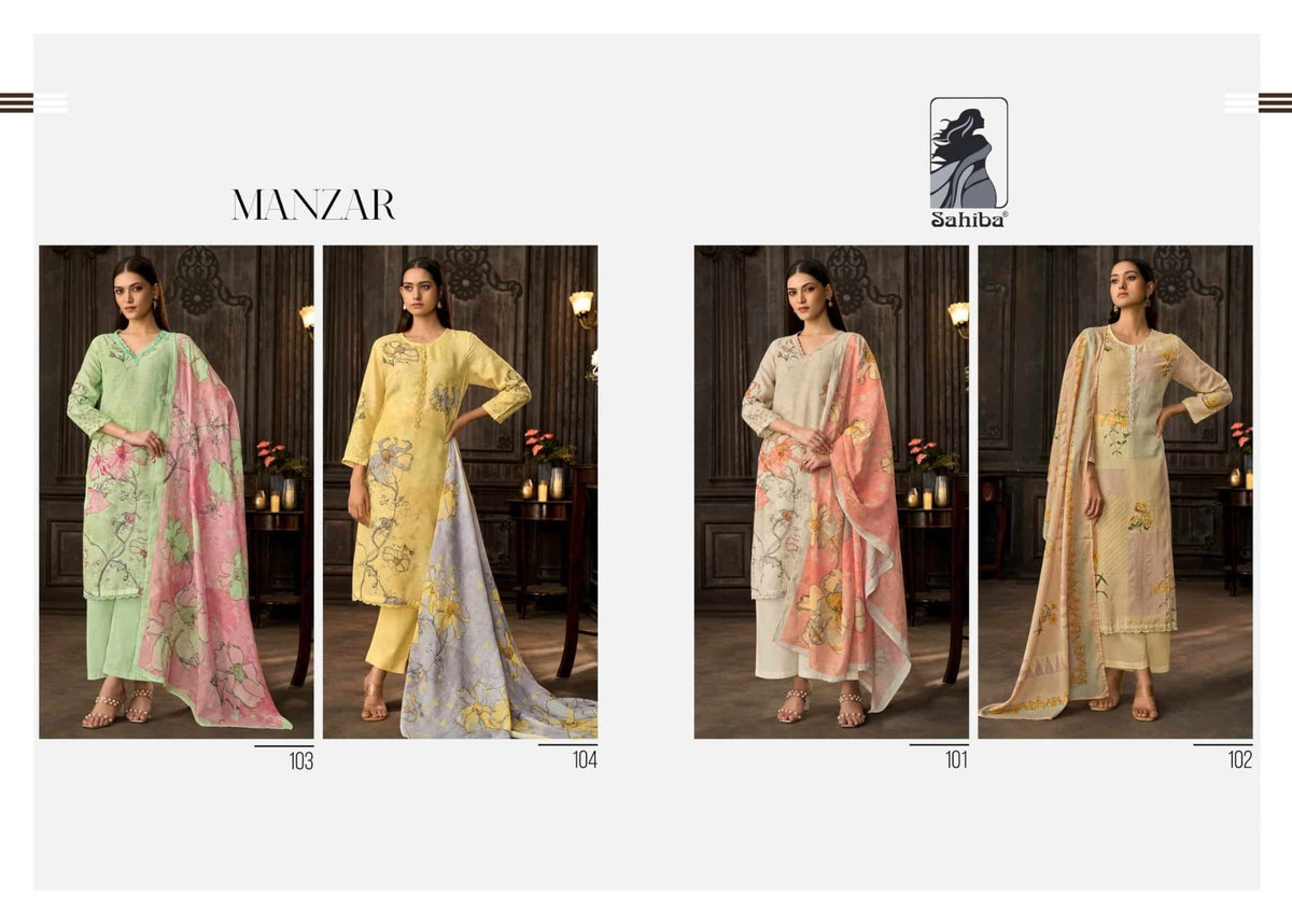 Sahiba Manzar Pure Cotton Linen Dress Material - Amrah Wholesale