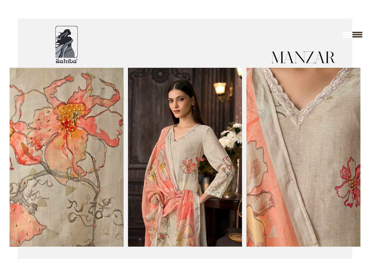 Sahiba Manzar Pure Cotton Linen Dress Material - Amrah Wholesale