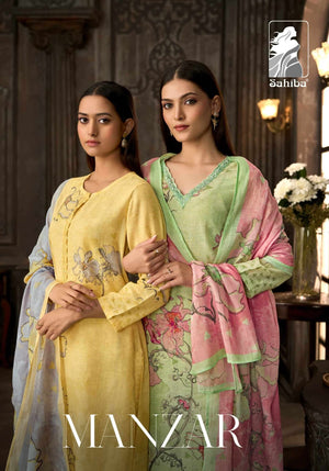 Sahiba Manzar Pure Cotton Linen Dress Material - Amrah Wholesale