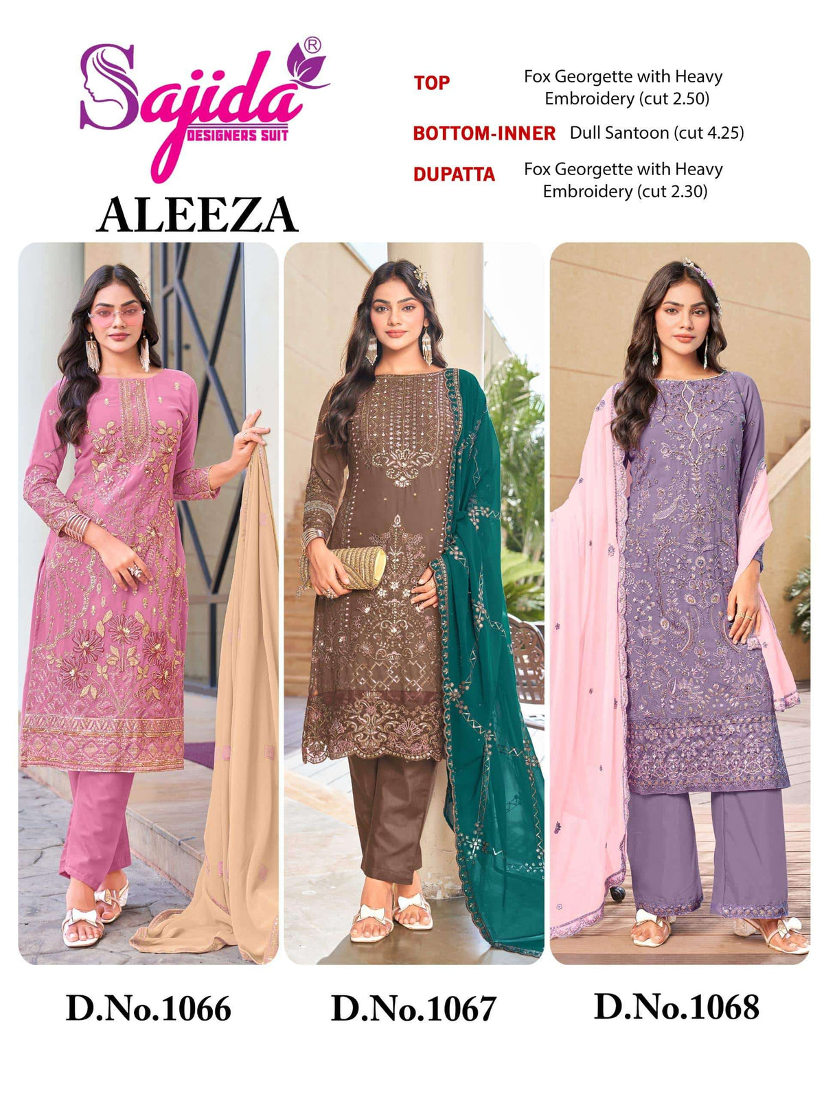 Sajida Rent Home SAJIDA ALEEZA 201 Pakistani Georgette Embroidered Dress Collection ...