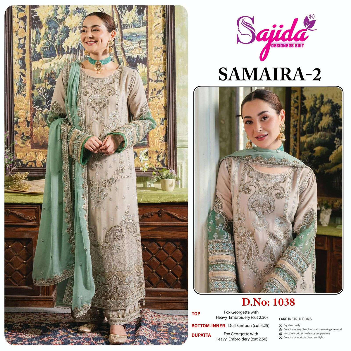 Sajida Sticker Sajida SD-1038 Pure Georgette Embroidery Pakistani Dress | Amrah ...