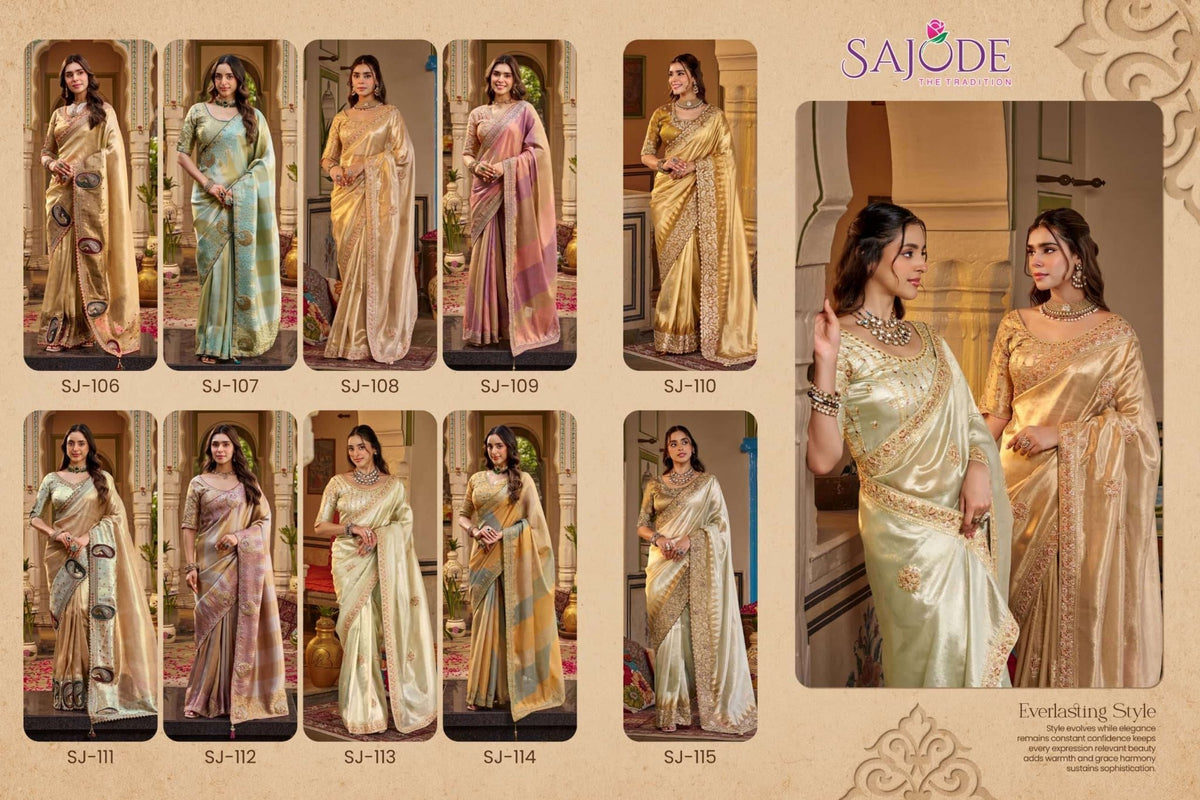 Sajode Siddhi 106 to 115 Series Fancy Embroidery Saree - Amrah Wholesale