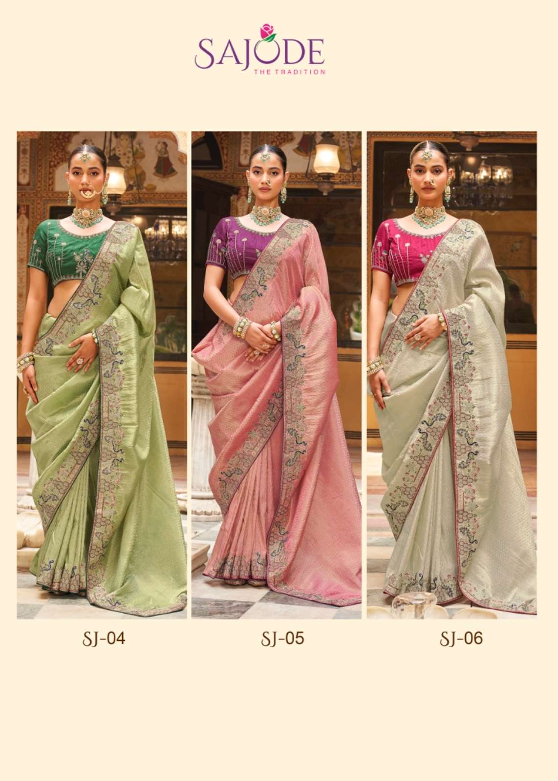 Sajode The Tradition 01 To 06 Tissue Silk Embroidery Premium Saree