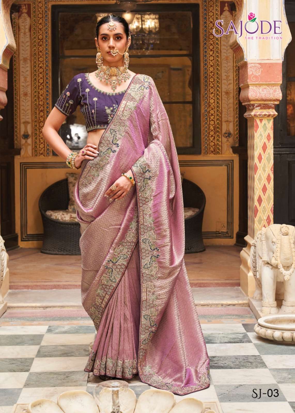 Sajode The Tradition 01 To 06 Tissue Silk Embroidery Premium Saree