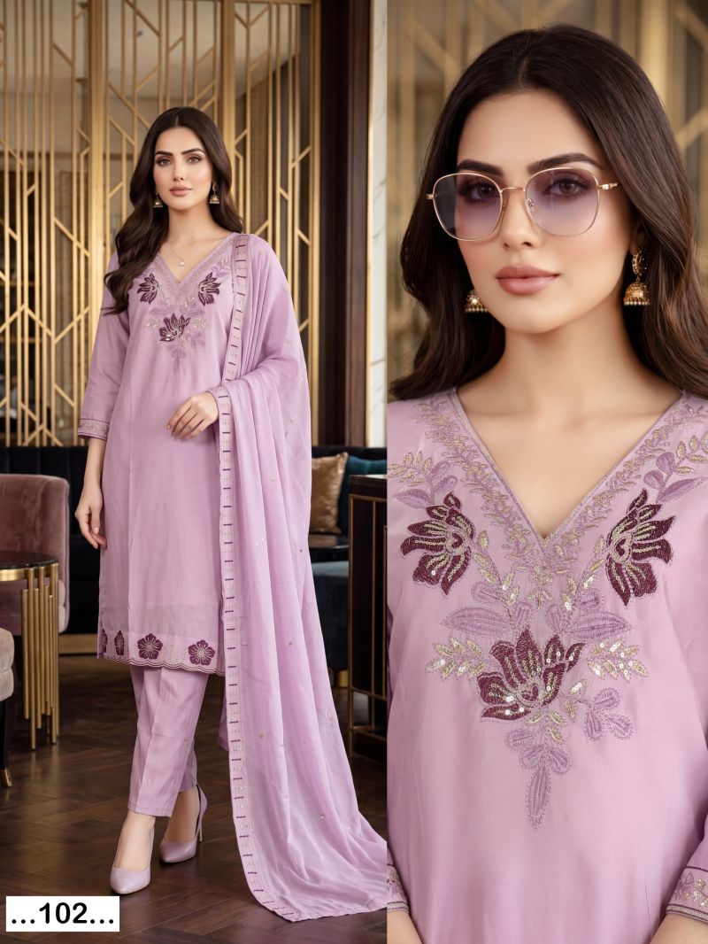 Saloni Vol 1 Roman Silk Sequence Worked Kurti Pant With Dupatta