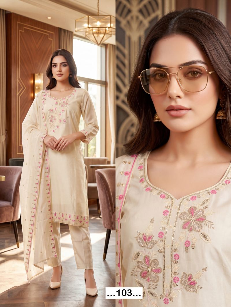 Saloni Vol 1 Roman Silk Sequence Worked Kurti Pant With Dupatta
