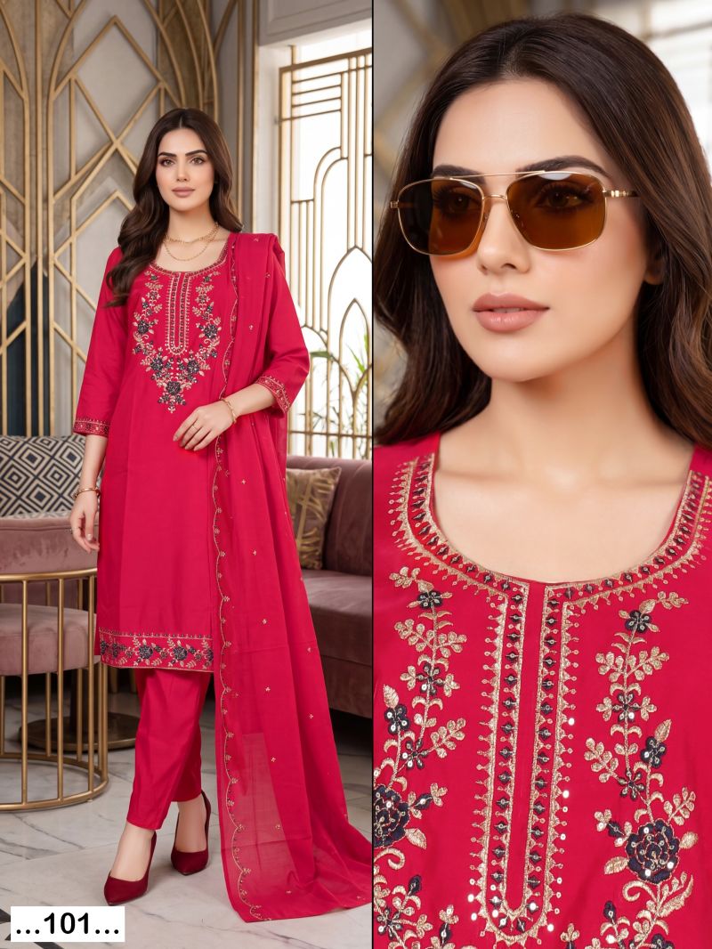 Saloni Vol 1 Roman Silk Sequence Worked Kurti Pant With Dupatta