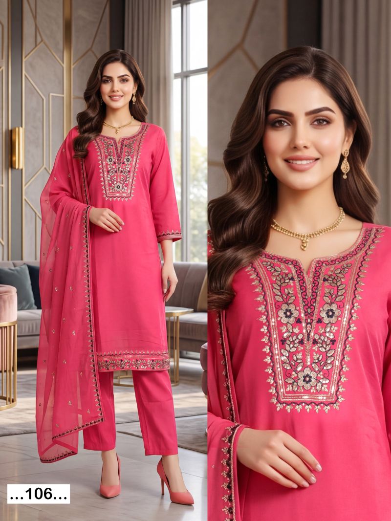 Saloni Vol 1 Roman Silk Sequence Worked Kurti Pant With Dupatta