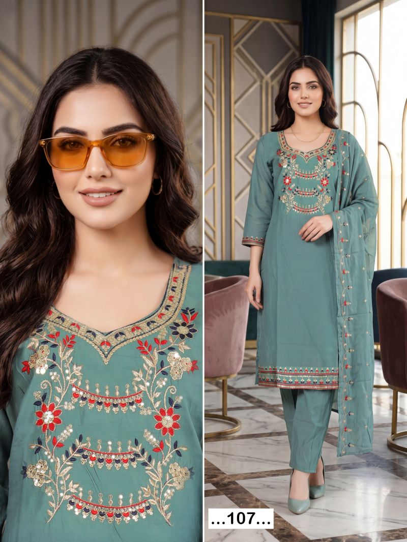 Saloni Vol 1 Roman Silk Sequence Worked Kurti Pant With Dupatta