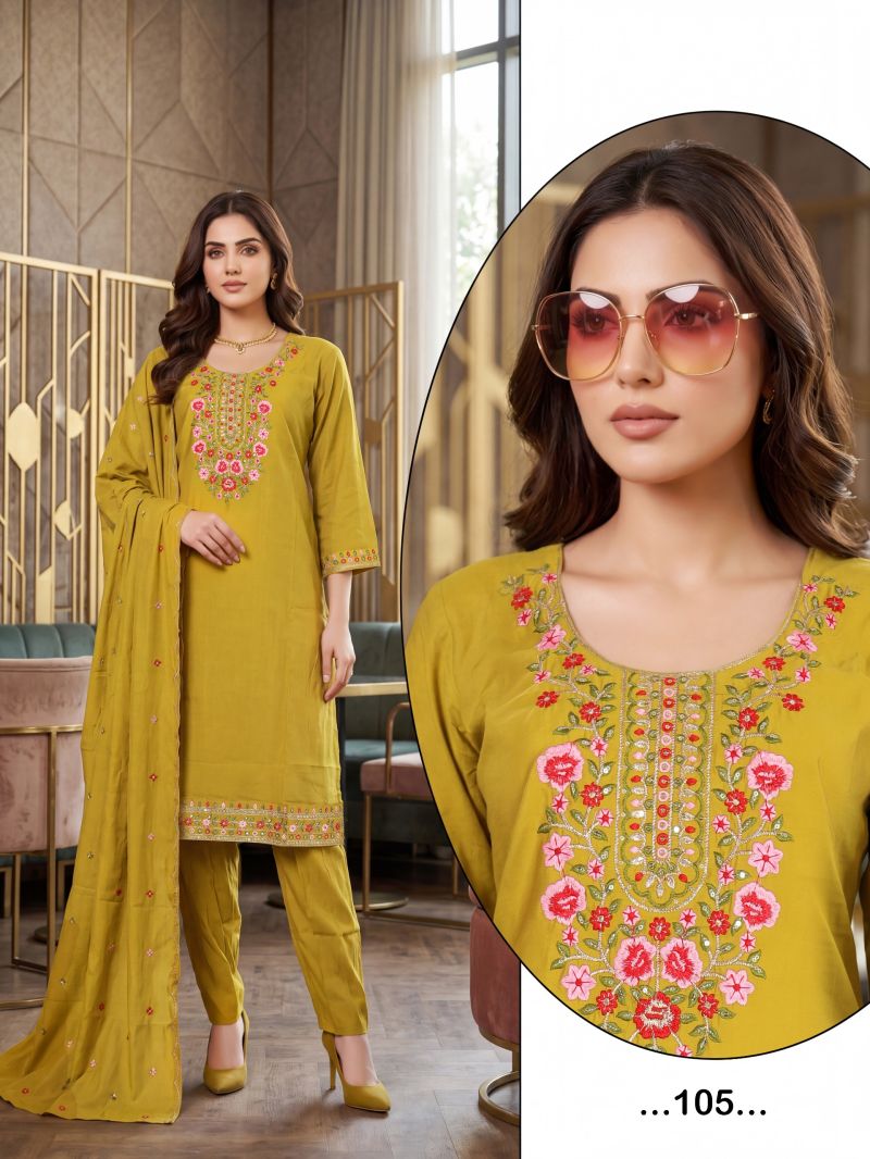 Saloni Vol 1 Roman Silk Sequence Worked Kurti Pant With Dupatta
