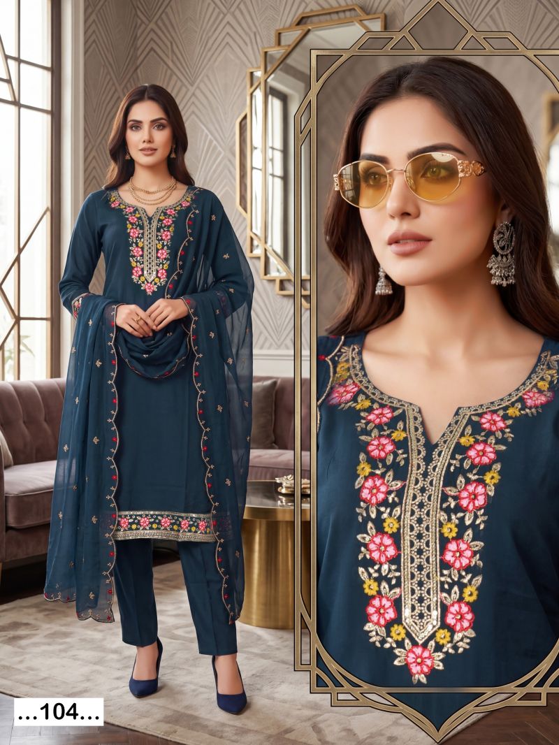 Saloni Vol 1 Roman Silk Sequence Worked Kurti Pant With Dupatta
