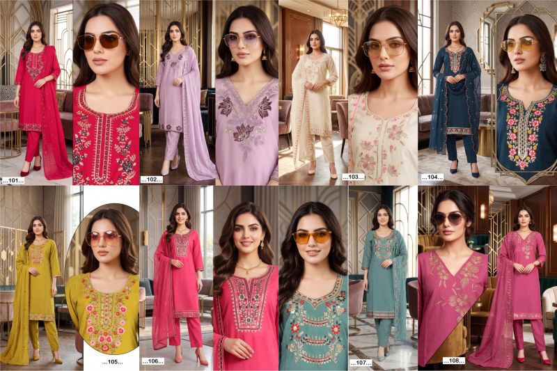 Saloni Vol 1 Roman Silk Sequence Worked Kurti Pant With Dupatta