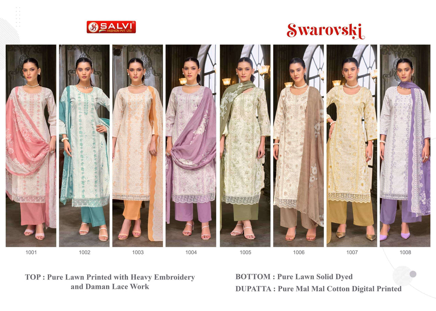 Salvi Fashion Swarovski Pure Lawn Embroidered Dress Material - Amrah Wholesale