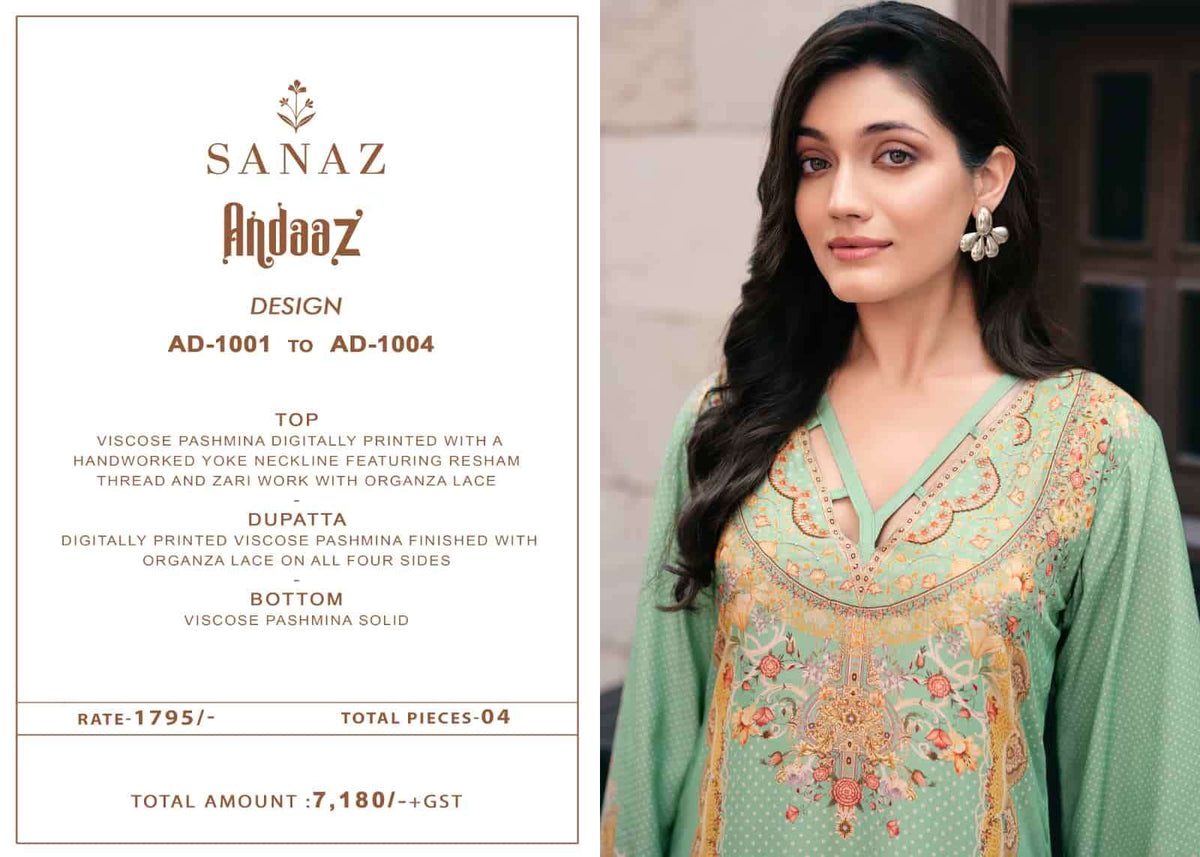 Sanaz Andaaz Viscose Pashmina Digital Printed Pakistani Suit