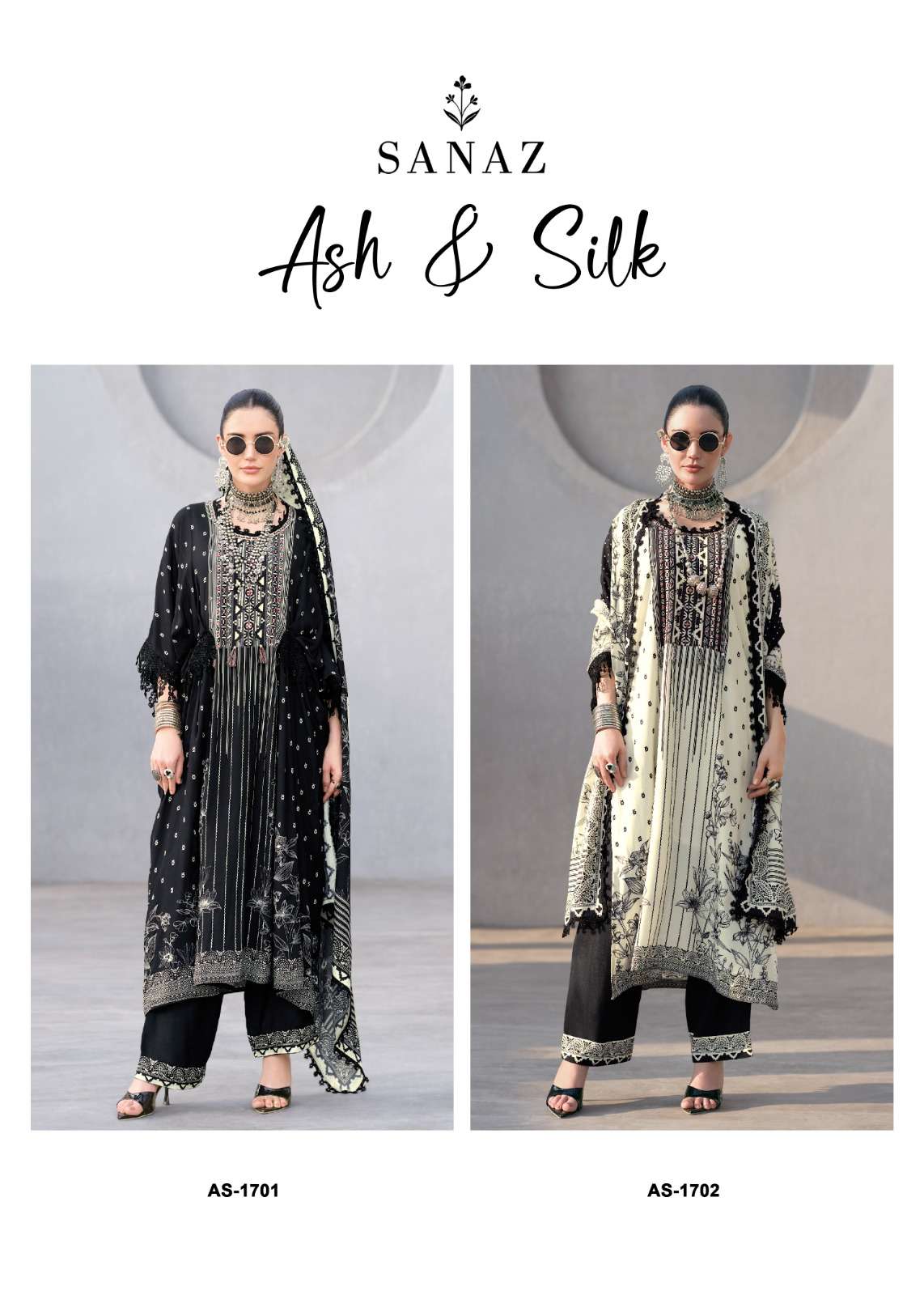 Sanaz Ash And Silk Viscose Muslin Dress Material - Amrah Wholesale