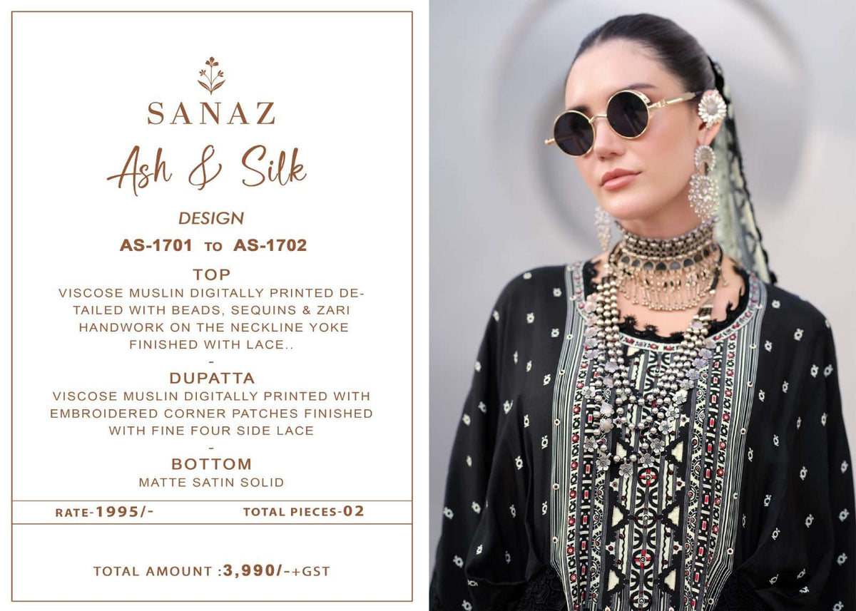 Sanaz Ash And Silk Viscose Muslin Dress Material - Amrah Wholesale