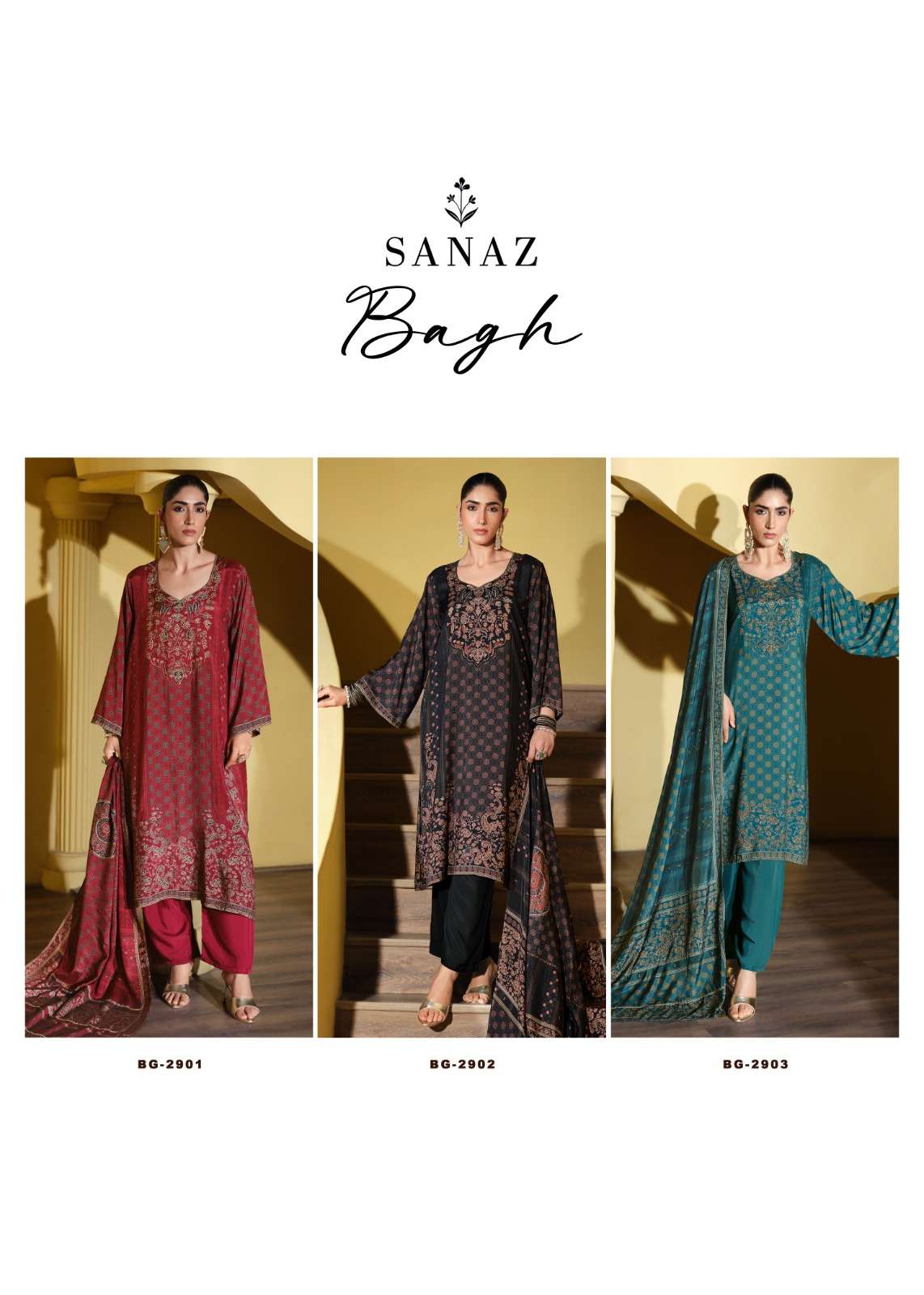 Sanaz Bagh Viscose Muslin Designer Dress Material - Amrah Wholesale