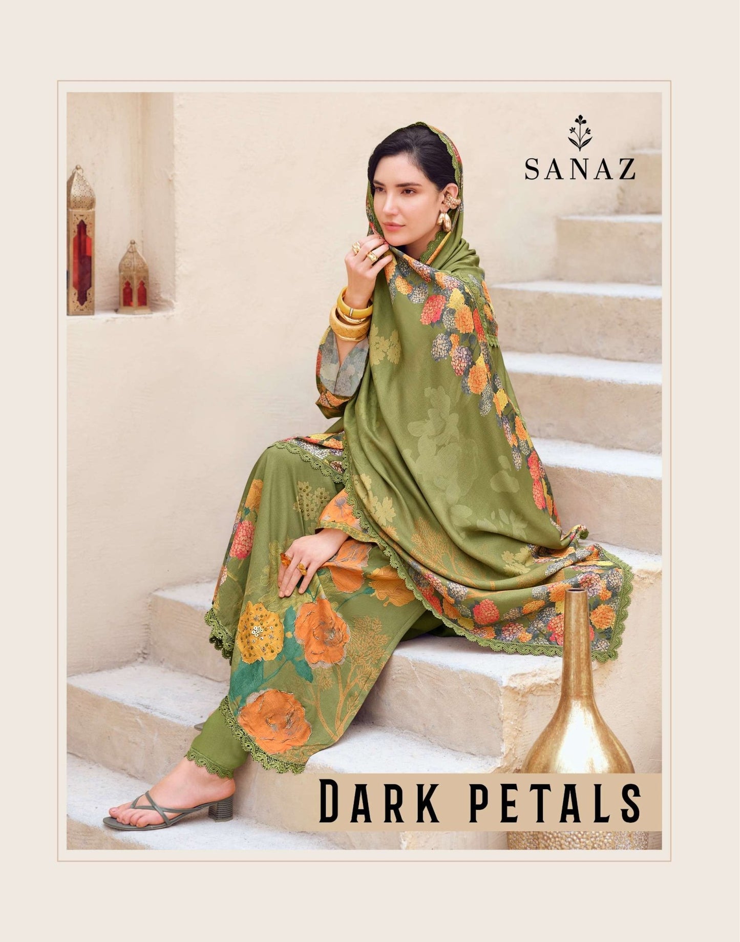Sanaz Dark Petals Premium Viscose Muslin Dress Material - Amrah Wholesale