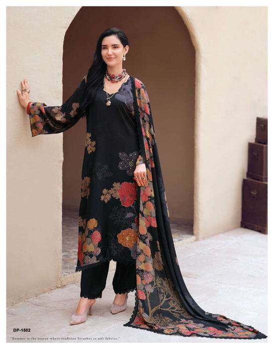 Sanaz Dark Petals Premium Viscose Muslin Dress Material - Amrah Wholesale