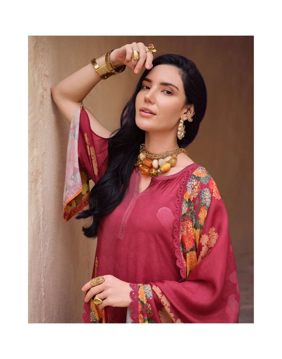 Sanaz Dark Petals Premium Viscose Muslin Dress Material - Amrah Wholesale