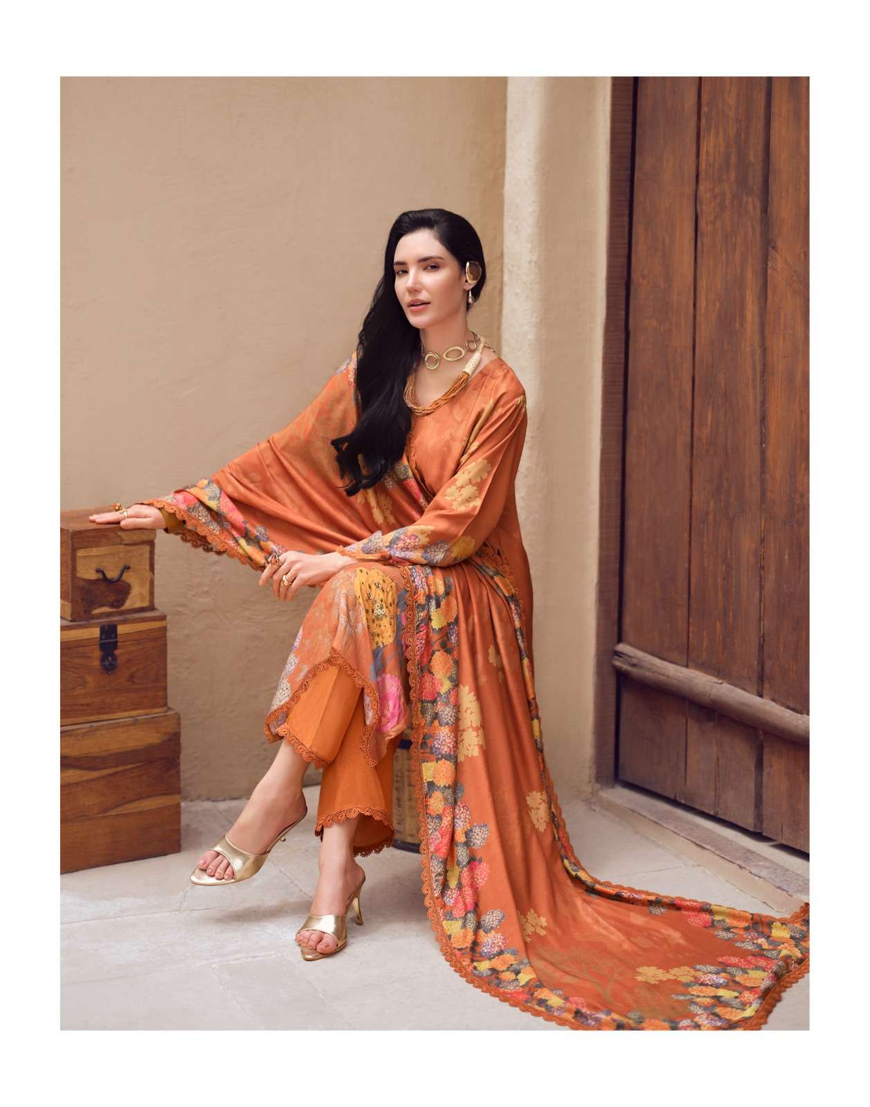 Sanaz Dark Petals Premium Viscose Muslin Dress Material - Amrah Wholesale
