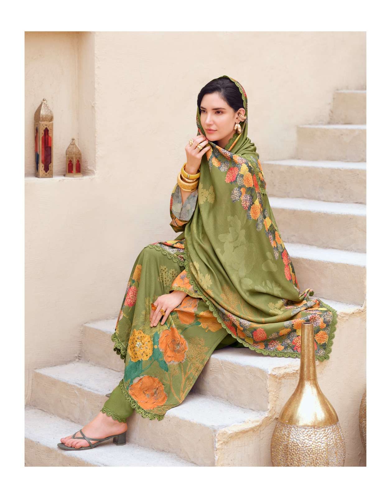 Sanaz Dark Petals Premium Viscose Muslin Dress Material - Amrah Wholesale